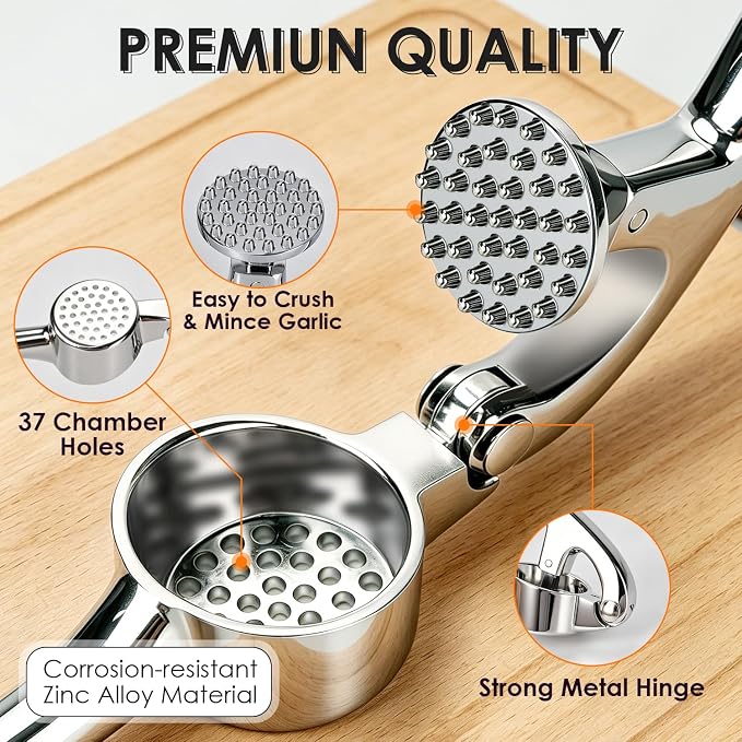 TACGEA Kitchen Garlic Press Set, Rust Proof Garlic Mincer Tool with Silicone Garlic Peeler and Brush