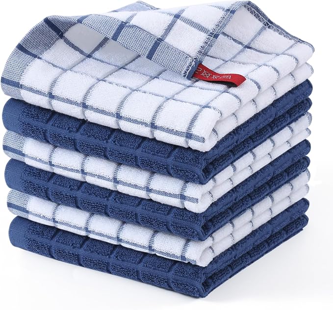Homaxy Premium Cotton Kitchen Dish Cloths 12"x 12", 6 Pack, Navy Blue | Natural Ring Spun 390 GSM Dish Rags, Super Absorbent Terry Dish Towels, Soft Dishcloths with Hanging Loop