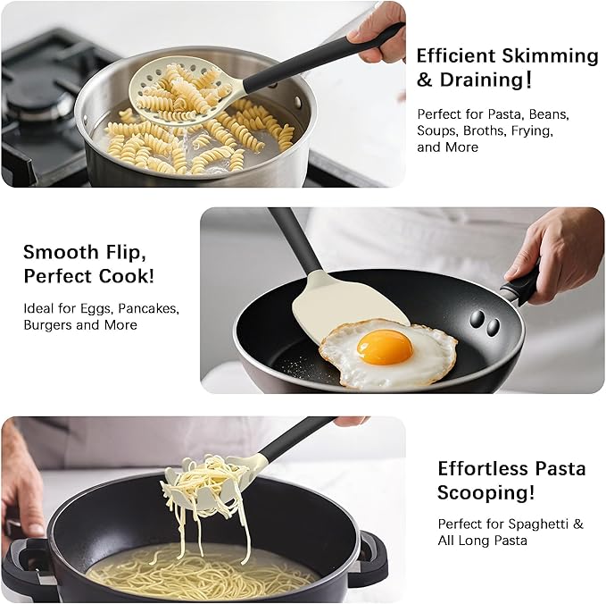 Coukre Silicone Kitchen Cooking Utensils Set, Heat Resistant, 14-Piece | Dishwasher-Safe, Food-Grade Silicone, BPA-Free, Spatulas, Spoons & Turner, Safe for Nonstick Cookware, Beige