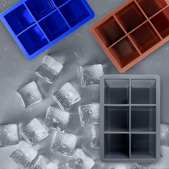 Excnorm Silicone Ice Cube Trays 3 Pack - Large Size Silicone Ice Cube Molds with Leak Proof Removable Lid Square Ice Cube Tray And BPA Free for Cocktail,Whiskey, Stackable Flexible Ice