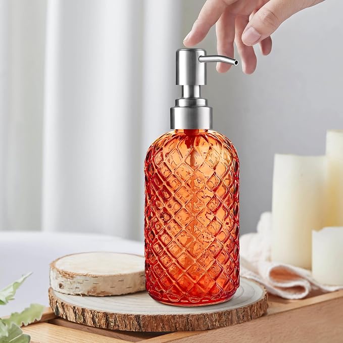 Kaishun Refillable Glass Soap Dispenser (2PC) for Hand Soap & Lotion,Orange