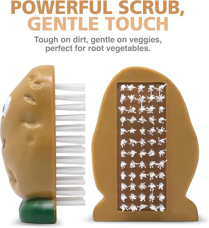 Joie Spud Dude Potato Brush, Compact Handheld Produce Scrubber | Cleans Vegetables and Fruits with Gentle Nylon Bristles, Tough on Dirt But Preserves Nutrients, BPA-Free