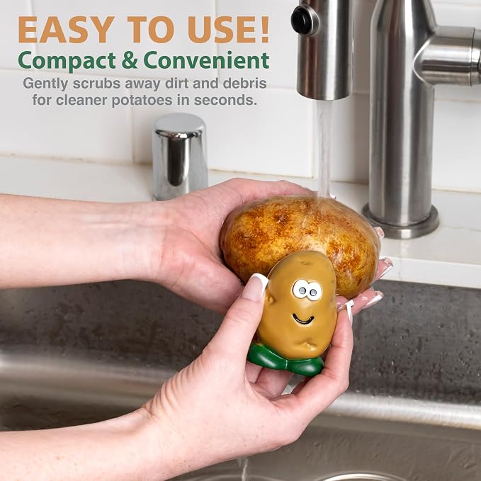 Joie Spud Dude Potato Brush, Compact Handheld Produce Scrubber | Cleans Vegetables and Fruits with Gentle Nylon Bristles, Tough on Dirt But Preserves Nutrients, BPA-Free