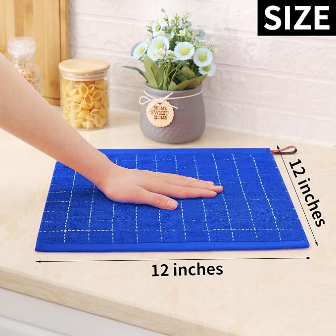 Homaxy 100% Cotton Terry Kitchen Dish Cloths, 12 Pack, Blueberry | Ultra Soft and Absorbent, Suitable for Drying and Washing Dishes