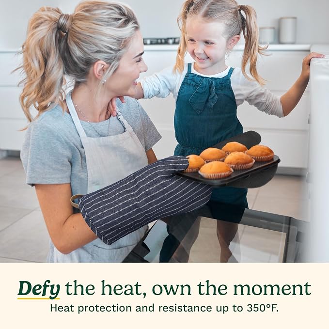 Cuisinart Heritage Kitchen Oven Mitts, Heat-Resistant, 2-Pack, 7"x13" | Non-slip neoprene palm grips up to 350°F, long cuff shields forearms, hang loop for storage, handles cast iron and grilling