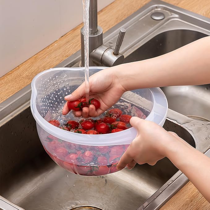 Japanese Rice Strainer Quinoa Washing Bowl Small Grains Washer Cleaner | Plastic Side Drainers Colander for Rinsing Fruits, Vegetables and Beans, BPA-Free