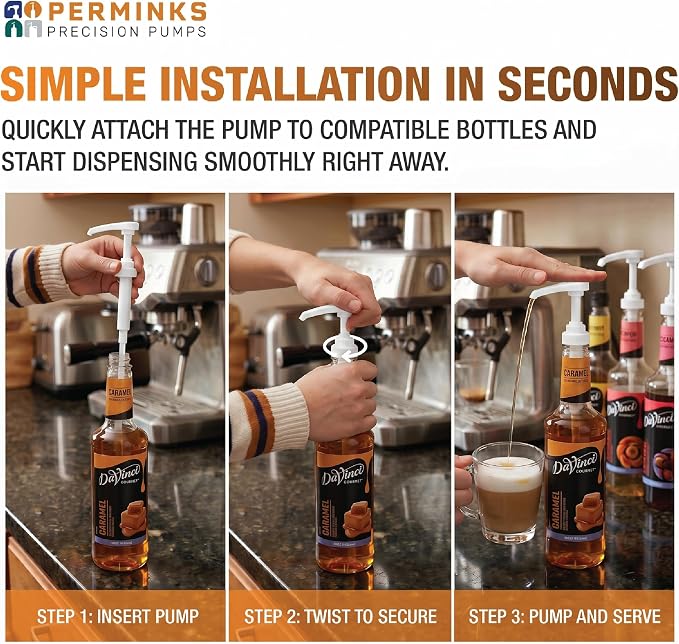 Premium Syrup Pump Compatible with Torani 750 ml Bottle, Davinci Syrups - No Spill, No Clog Syrup Pump Dispenser for Vanilla, Snow Cone, Blueberry, Coffee Flavoring & More (Pack of 6, Pink)