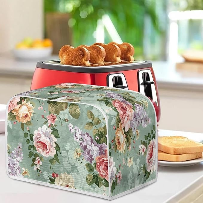 Floral Print Toaster Cover 2 Slice Fits For Most Standard Carrying Toaster, Anti-Dust Small Appliance Cover, Washable Kitchen Broiler Cover, Green