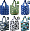 BeeGreen Animal Reusable Shopping Bags Cute Grocery Bag 6 Pack, Christmas Gift Bags Heavy-Duty Foldable Shopping Totes for Supermarket, Work & Travel, Large Washable Polyester Tote Bag with Handles