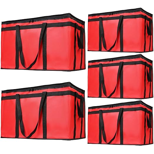 Bodaon 5-Pack Insulated Food Delivery Bag, XXX-Large Bag Without Hard Bottom, Red