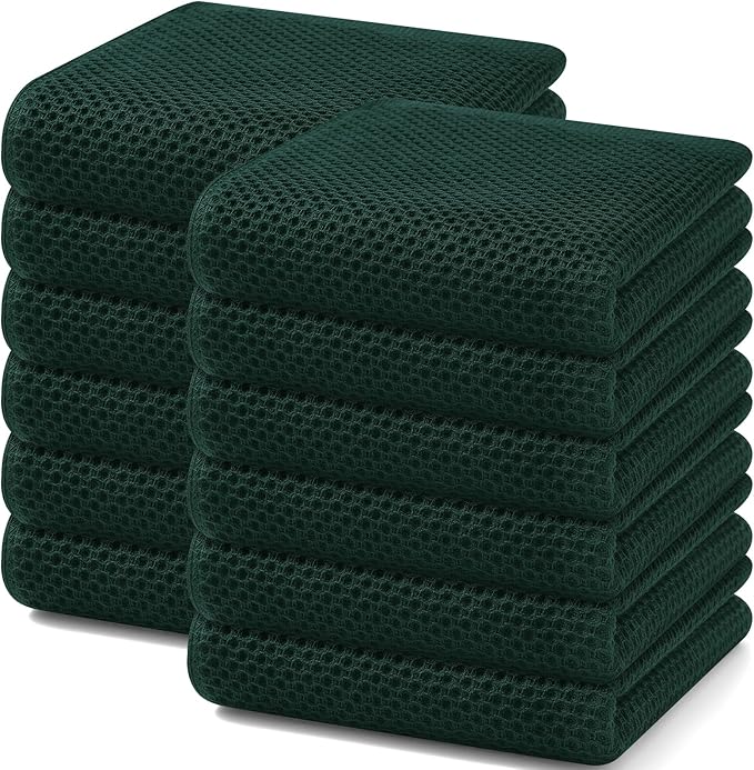 Homaxy 100% Cotton Waffle Weave Kitchen Dish Towels 12-Pack, Blackish Green | 13 x 28 Inches, Ultra Soft Absorbent Dish Towels, Quick Drying Cleaning Towels