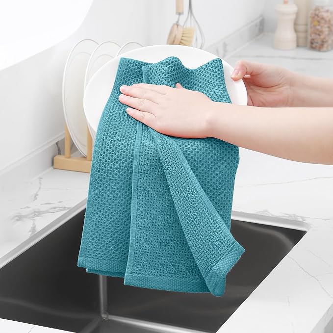 Homaxy 100% Cotton Waffle Weave Kitchen Dish Towels 24-Pack, Lake Blue | 13 x 28 Inches, Ultra Soft Absorbent Dish Towels, Quick Drying Cleaning Towels