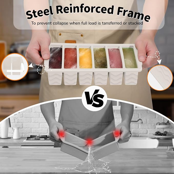 3-Pack Silicone Freezer Trays with Lid, Soup Freezer Container Molds | 2 Large 2-Cup, 4 Medium 1-Cup, 6 Small 1/2-Cup, BPA Free, Ice Cube Tray for Soup, Stews, Sauces, Meal Prep, Broth, Leftovers