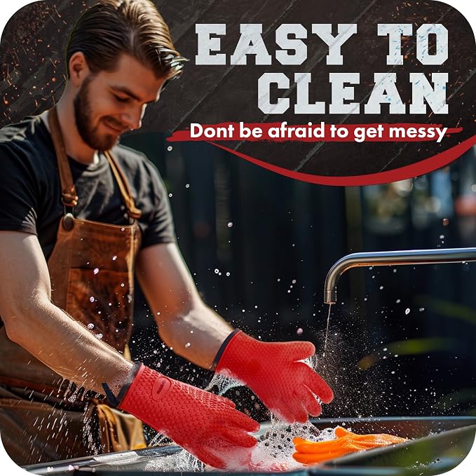KITCHEN PERFECTION S Silicone Smoker BBQ Gloves - Heat Resistant Oven Mitts | Waterproof, 5-Finger Design For A Better Grip, for Pitmasters, Meat Smoking, Grilling, Cooking, Frying Turkey | Grill Gift