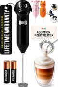 Zulay Kitchen Dog Milk Frother Wand – Cutesy Frother, Meet Your New Frothing Buddy Ace The Dog, Adoption Papers and Stickers Included, Paw-fectly for Lattes, Cappuccino & Matcha – Black