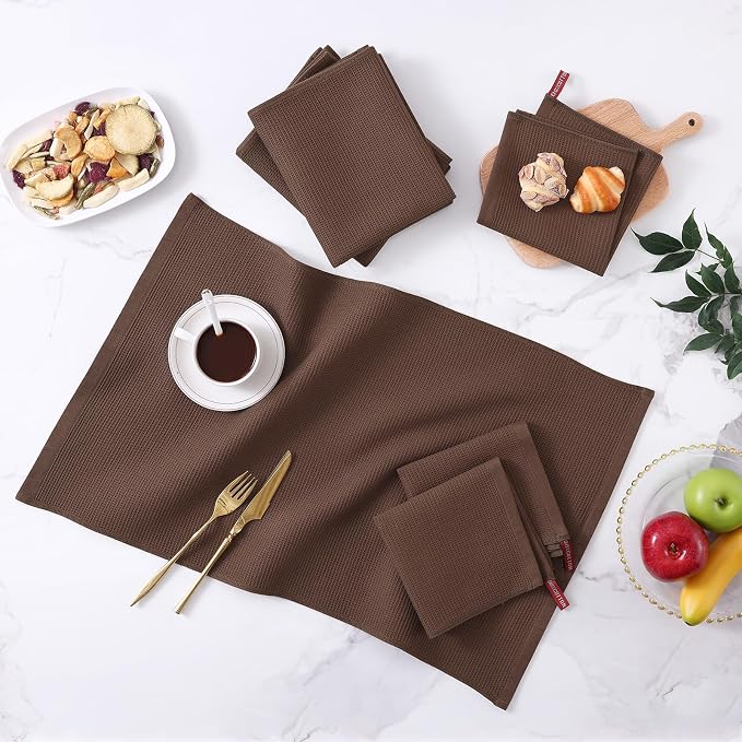 Homaxy 100% Cotton Waffle Weave Dish Cloths, 6 Pack, Coffee | Soft and Absorbent Dish Towels, 12 x 12 Inches Quick Dry Dish Rags