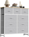 Sweetcrispy 9 Drawer Fabric Dresser Storage Tower Drawer Organizer, White | Sturdy Steel Frame with Wood-top, Easy-pull Handle, Space-Saving Organizer Chest for Bedroom, Closet, Lightweight and Stable
