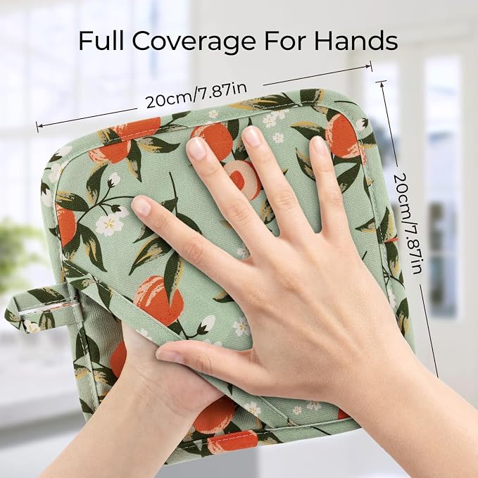 BONTHEE Pot Holders for Kitchen Heat Resistant Hot Pads for Countertops Oven Pot Holders Cotton Potholders for Kitchen Cooking Baking (Watercolor Apricot)