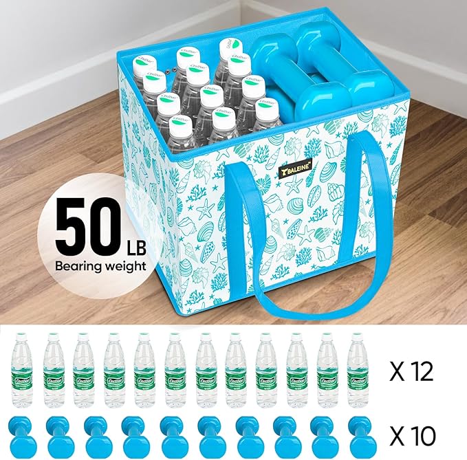 BALEINE 3PK Reusable Grocery Bags, Heavy Duty Shopping Tote Bag | 12'' Long Handles, Reinforced Bottom Keeps Upright, Fold Flat Storage, Water-Resistant Shopping Bag, Multiple Color Options
