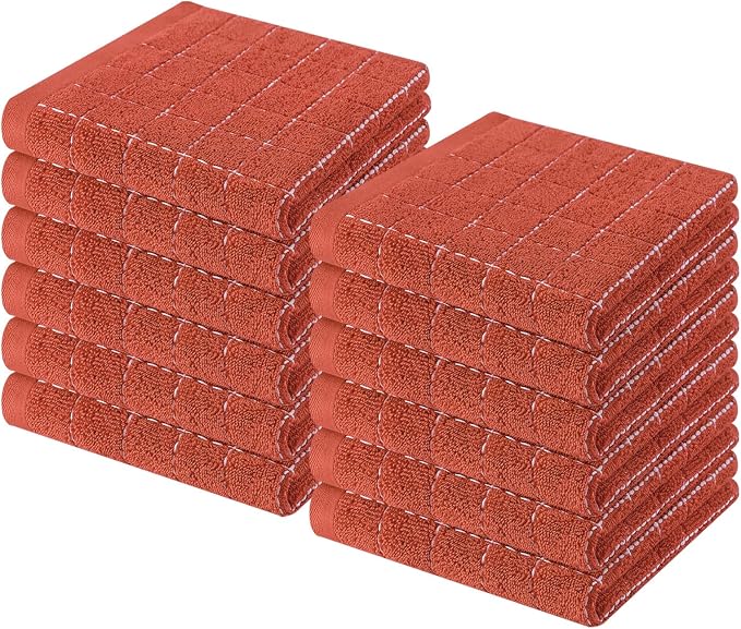Homaxy 100% Cotton Terry Kitchen Towels, 12 Pack, Rust | Ultra Soft and Absorbent, Suitable for Drying and Washing Dishes