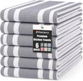 Homaxy Premium Cotton Stripe Kitchen Towels 6 Pack, 18"x 28", Grey | Large 380 GSM Kitchen Hand Towels, Soft Terry Dish Towels, Highly Absorbent Tea Towel Set with Hanging Loop