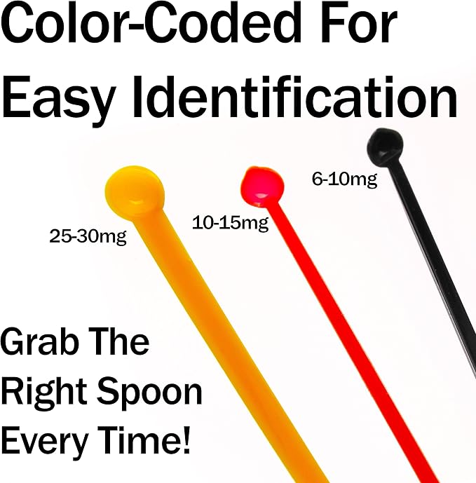 BPA-Free, Versatile Micro Scoop Variety 3pk. Get 1 of Each Size 6-10mg, 10-15mg, And 25-30 Milligrams Measuring Spoons. Mess-Free Nootropic Supplement Powder Measurement. Best Value Capsule Spoons!
