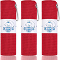 Microfiber Fishing Towels with Clip, Waffle Pattern for Effective Cleaning of Fishing Gears or Dirty Hands, 16” x 16”, Camping Towels, Hiking Towels, Pack of 3 (Red)