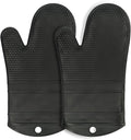 YUTAT Silicone Oven Mitts,Heat Resistant 500F Kitchen Mitts 2PCS,Perfect for BBQ, Baking and Cooking,Black