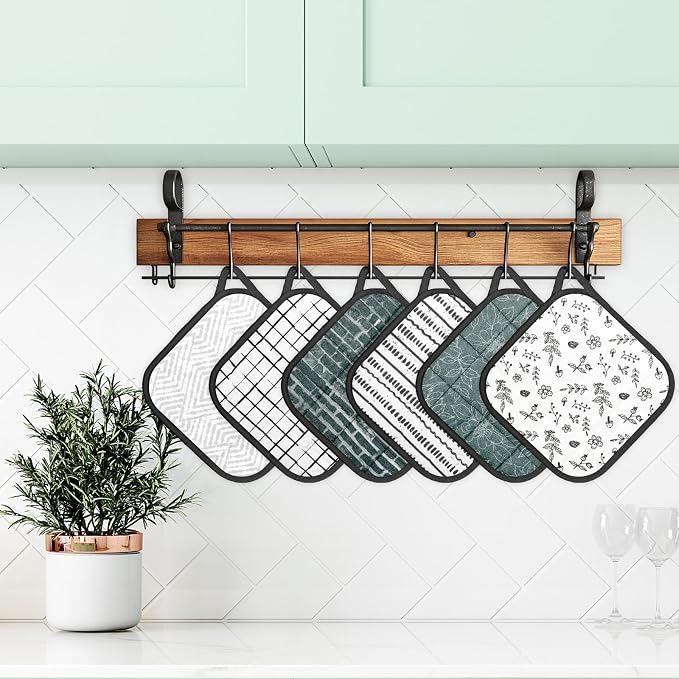 6 Pack Pot Holders 100% Cotton Heat Resistant Potholder, Machine Washable Pot Holder, Hot Pads, Table Pads for Cooking Baking (G)