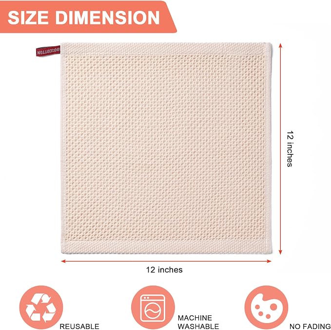 Kitchen Towels 6-Pack Kitchen Dish Cloths,100% Cotton,12x12 In,Multi Color | Towels Waffle Weave,Ultra Soft Absorbent, Quick Drying