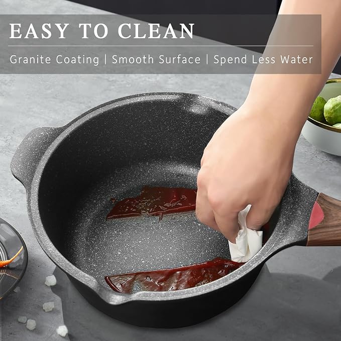 Vinchef 10PCS Sauce Pan Set with Lids, Nonstick, 2/3/4QT, Black | Includes silicone tools&pot protectors, PFAS/PFOA-free nonstick, dishwasher-safe, induction-compatible, stay-cool handles