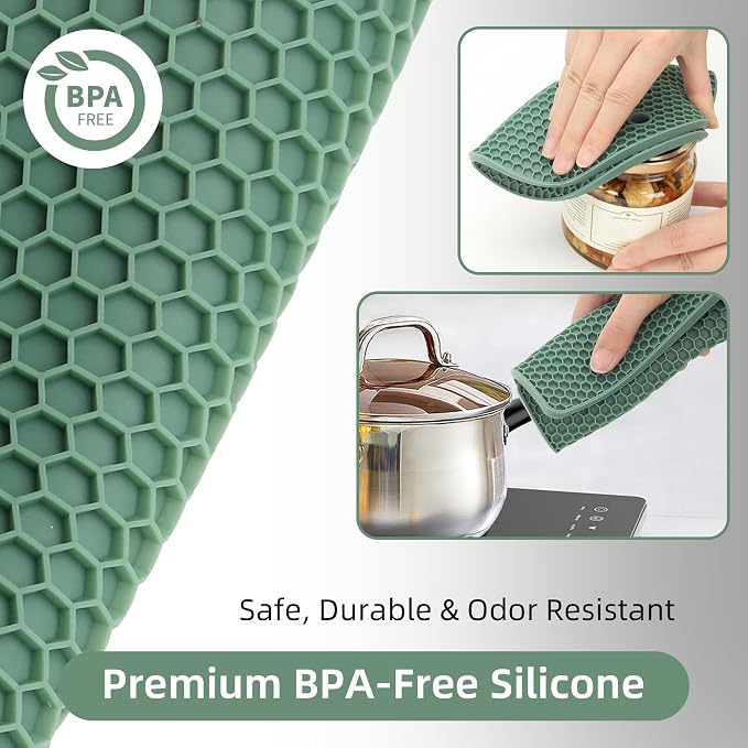 TWTLi Silicone Trivets for Hot Dishes, Set of 4 Trivet Mats, Heat Resistant Hot Pads for Kitchen Countertops, Non-Slip Honeycomb Pot Holders & Counter Protectors for Hot Pots & Pans (Green)