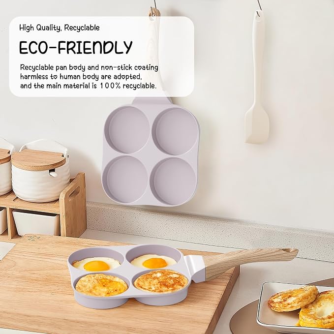 Caannasweis Ceramic Egg Pan Omelette Pan, 4-Cup Nonstick Omelette Skillet, Breakfast Frying Pan Egg Cooker Suitable for Gas Stove & Induction Cookware, PFOA PFOS Free, Purple