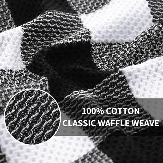 Homaxy Kitchen Towels and Dishcloths Set, Set of 8, White & Black | Bulk Cotton Waffle Weave Check Plaid Kitchen Towels, Super Soft and Absorbent Dish Cloths, 12 x 12 and 20 x 28 Inches