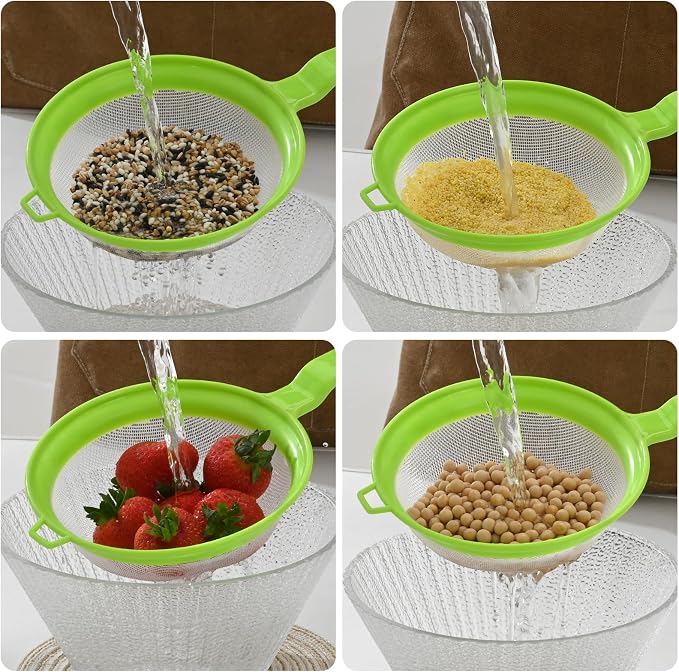 Luckyiren Kefir Strainer Set, 2-Size Plastic Non-Metal Sieve with Fine Mesh | 6.3" & 3.9" Diameter Double-size for Kefir Grains, Milk Kefir, Water Kefir & Kombucha - Durable, Food Grade & Easy Clean