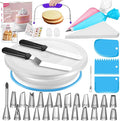 Syntus 65 PCs Cake Decorating Kit with Cake Stand, Cake Baking Supplies | 31 Piping Bags, 24 Piping Tips, Offset & Straight Spatulas, 3 Scrapers, Leveler, 2 Couplers & 1 Tips Brush