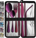 VANDBAO Portable Travel Utensils, Reusable Silverware with Case for Fixing Tableware, 9 Pieces Stainless Steel Stable Flatware Set, Camping Picnic Cutlery Set (Purple Set)