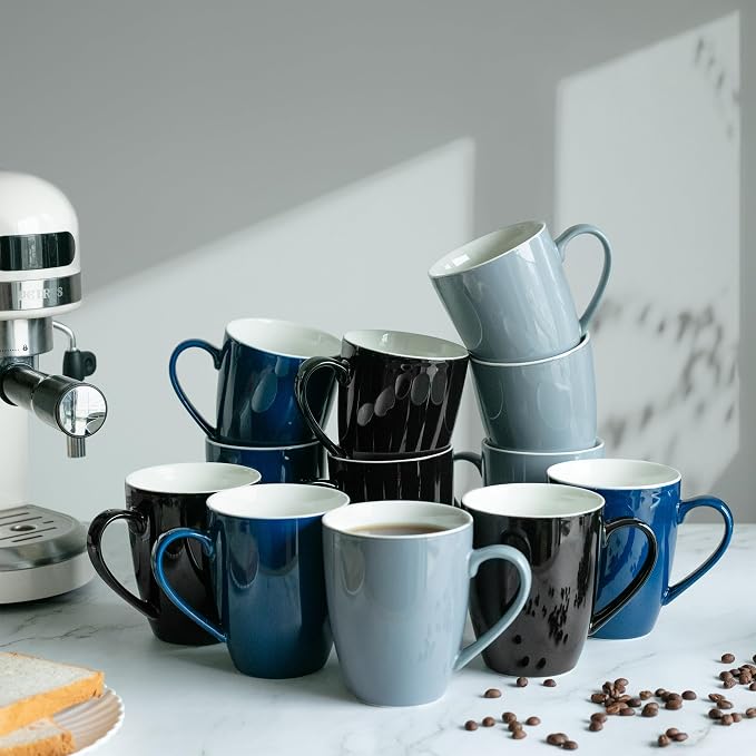 BTaT- Porcelain Coffee Mugs Set, 16 Ounces, 4 Pack, Black Ceramic Coffee Mugs with Handle, Restaurant Cups for Mocha, Tea, Cappuccino, Cocoa, Cereal, Mug Gift Set, Dishwasher Safe