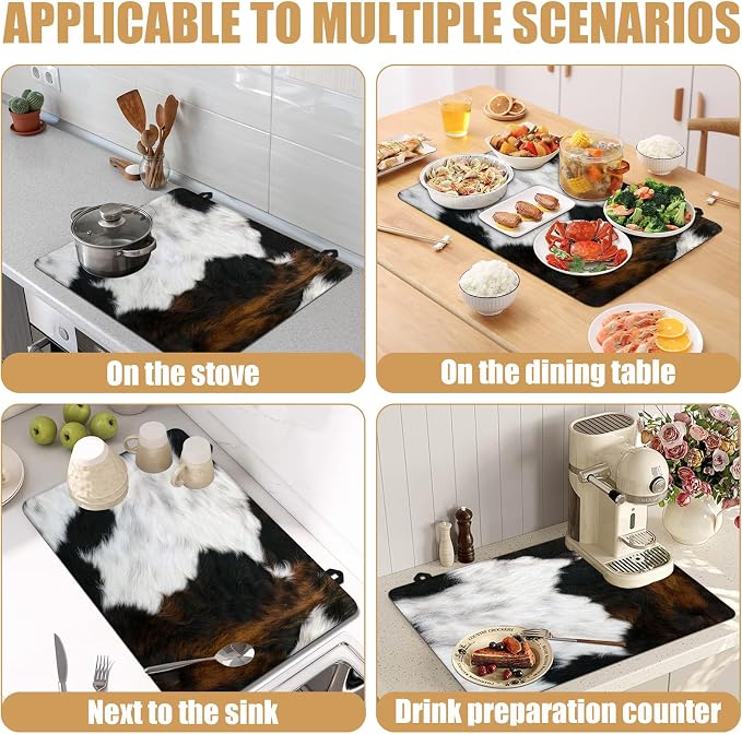 Brown Cowhide Stove Top Covers for Electric Stove, Cow Skin Electric Gas Stove Pad Heat Resistant Range Cooktop Protector for Home Decor Kitchen 28"x20"