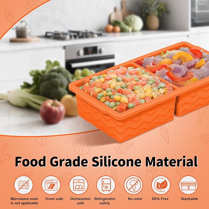 3-Pack Silicone Freezer Trays with Lid, Soup Freezer Container Molds | 2 Large 2-Cup, 4 Medium 1-Cup, 6 Small 1/2-Cup, BPA Free, Ice Cube Tray for Soup, Stews, Sauces, Meal Prep, Broth, Leftovers