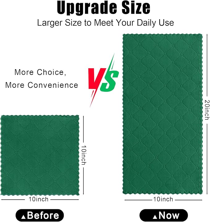 Homaxy 12 Pack Super Soft Absorbent Dish Towels, 10" x 20", Dark Green | Coral Velvet, Nonstick Oil Fast Drying Microfiber Cleaning Cloth, No Lint Dishcloths for washing and drying