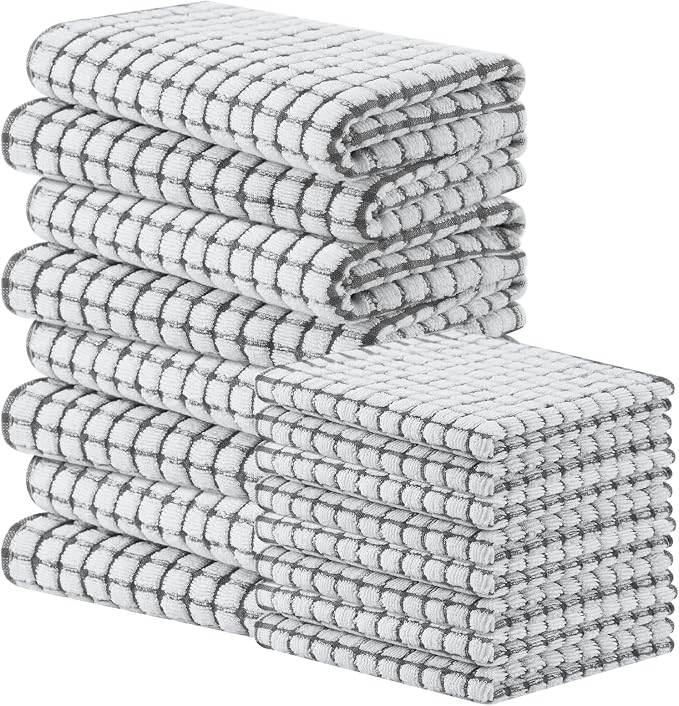 Homaxy Kitchen Towels and Dishcloths Set, Set of 16, Grey | Cotton Terry Kitchen Dish Towels, Super Soft and Absorbent Dish Cloths, 16 x 25 and 12 x 12 Inches