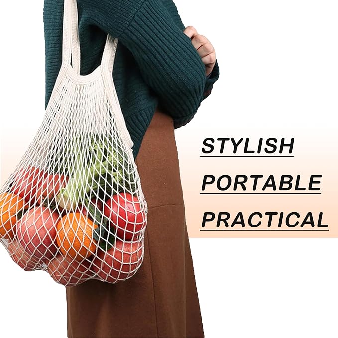 2 Pack Reusable Mesh Produce Bags with Cotton String Handles | Washable Breathable Eco-Friendly Grocery Storage for Fruits & Vegetables