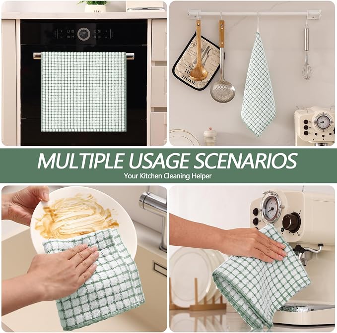 Homaxy Kitchen Towels and Dishcloths Set, Set of 8, Grass Green | Cotton Terry Kitchen Dish Towels, Super Soft and Absorbent Dish Cloths, 16 x 25 and 12 x 12 Inches