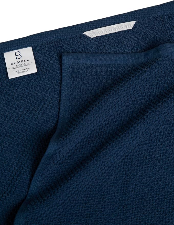Bumble Kitchen Towels 6 Pack 100% Cotton 16"x26" - Blue Wide Stripe | 430 GSM Soft Kitchen Hand Towels with Hanging Loop, Highly Absorbent & Durable for Washing and Drying Dishes