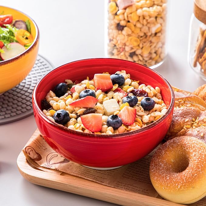 vancasso Bonita Dinnerware Set Multicolor Stoneware 12 Pieces Service for 4 | Handpainted Spirals Pattern Stoneware Plates and Bowls Set, Modern Ceramic Plate Set-Microwave and Dishwasher Safe