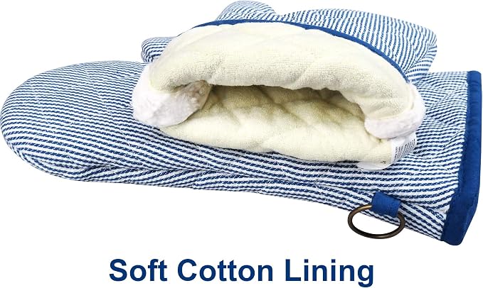 Yarn Dyed Oven Mitts 1 Pair， 100% Cotton Heat Resistant 470 Degree | Oven Gloves for Men Women Cooking Baking Barbecue BBQ Microwave Crafting Machine Washable Pot Holders Mittens (blue2)