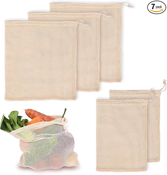 Reusable Bags Produce Bags Reusable Washable - Vegetable Bags, Grocery Bags, Cotton Mesh Bags for Farmers Market, Beach, and Refrigerator Storage Vegetables (7)