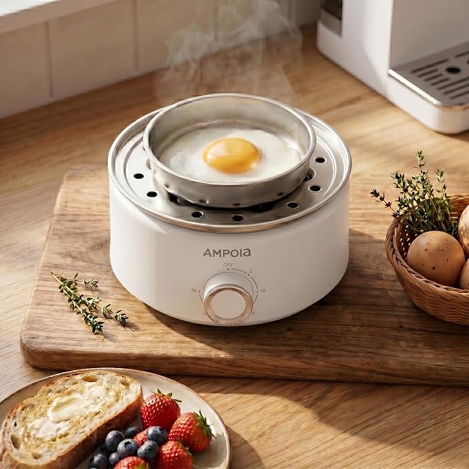 14 Eggs Electric Egg Cooker, 350W Rapid Egg Boiler with 30-Min Timer & Auto Shut-Off, Stainless Steel, Dishwasher Safe for Soft, Medium, Hard Boiled, Steamed Eggs, Vegetables & Seafood, White