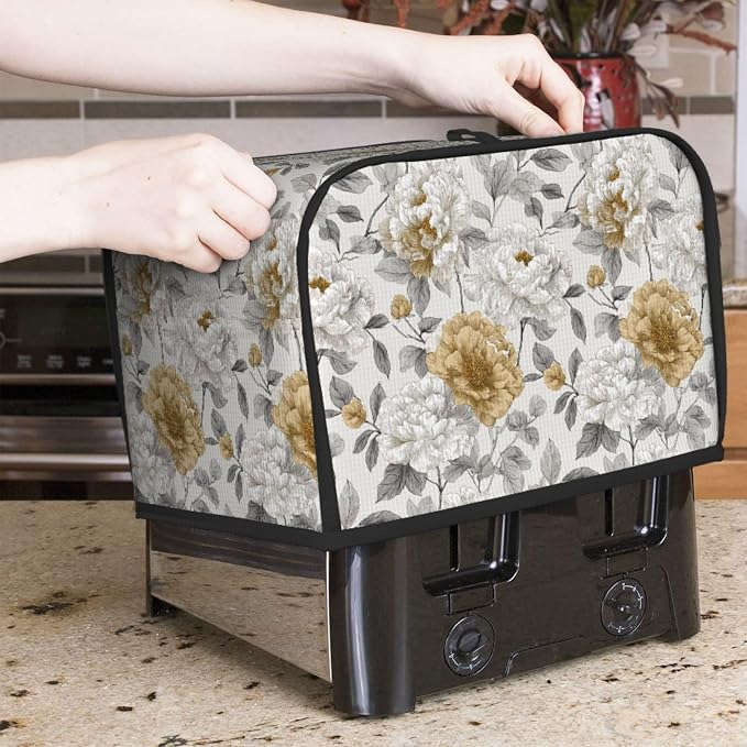 2 Slice Toaster Cover Rustic Flower Peony Floral Dust Proof Washable Kitchen Appliance Cover with Pocket, Oxford Fabric Countertop Toaster Protector for Standard Toasters Small Appliances